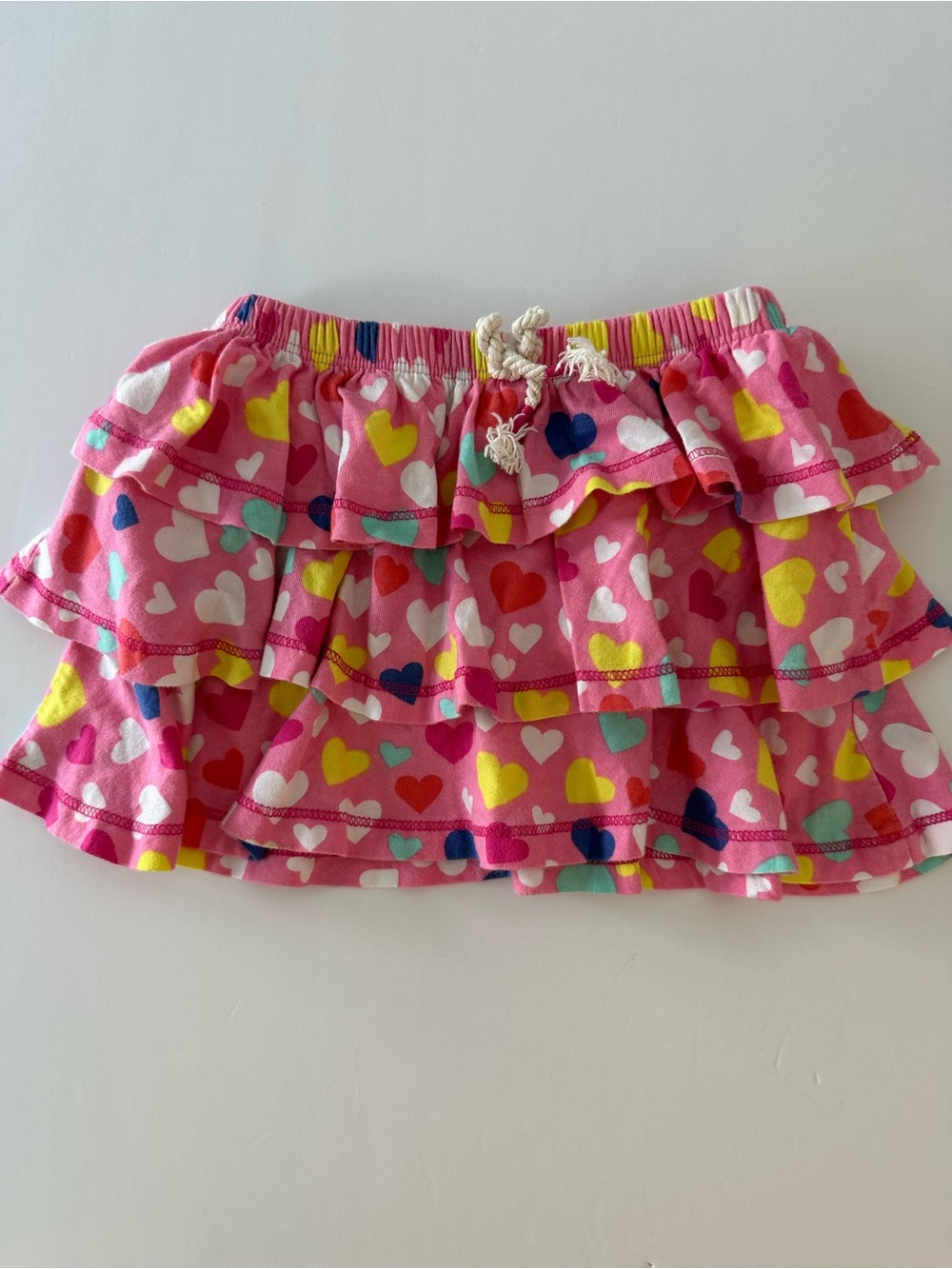 Hatley Girls Pink Tiered Ruffle Skirt w Colorful Hearts Summer 4T 100% Cotton